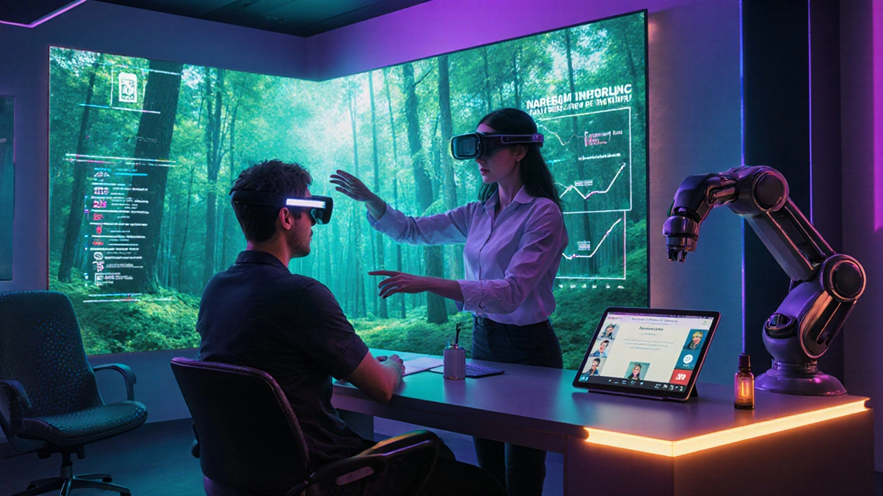 Футуристический кабинет 2025 года: VR‑терапия, нейрофидбек и онлайн‑консультация.
