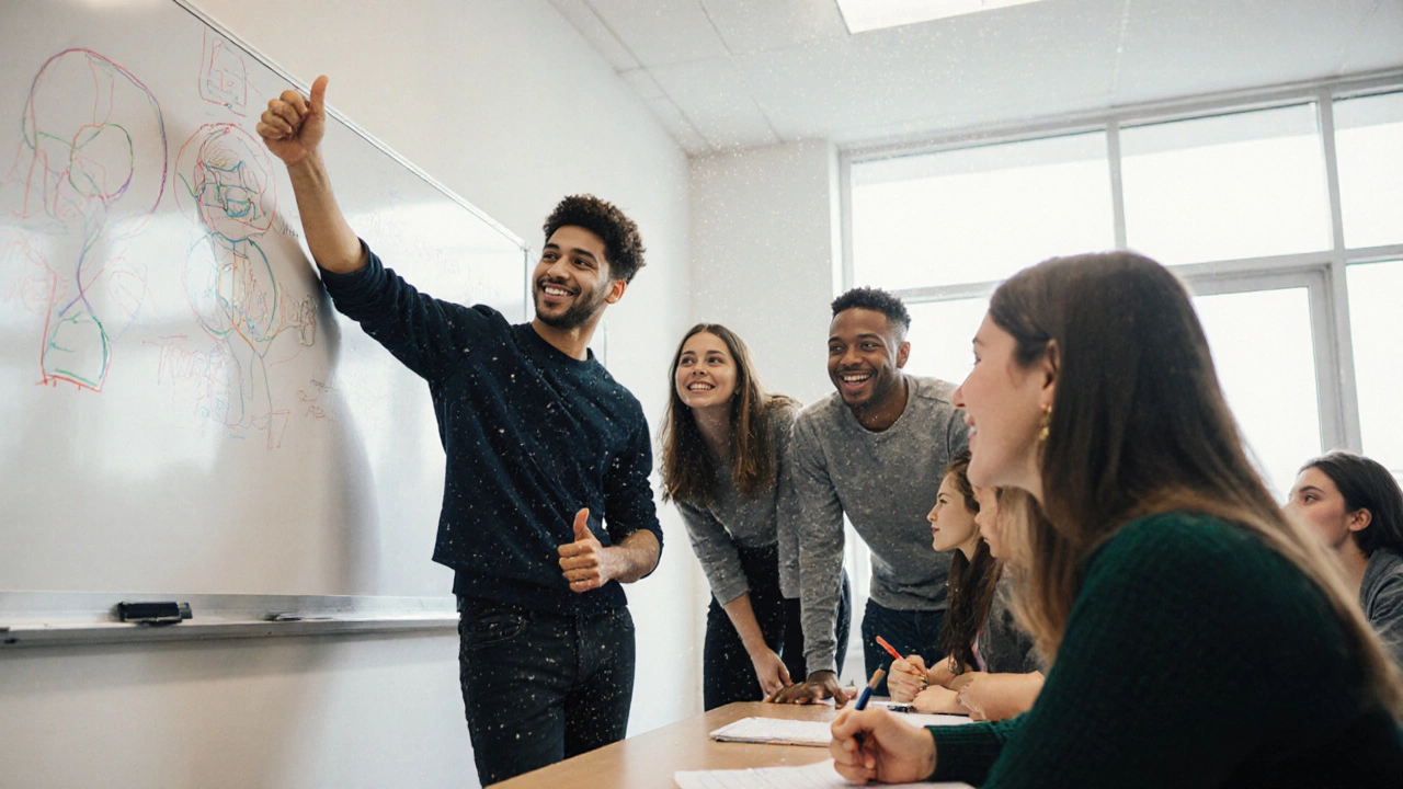 Студенты в аудитории, вдохновлённые и поддерживающие друг друга в процессе обучения.