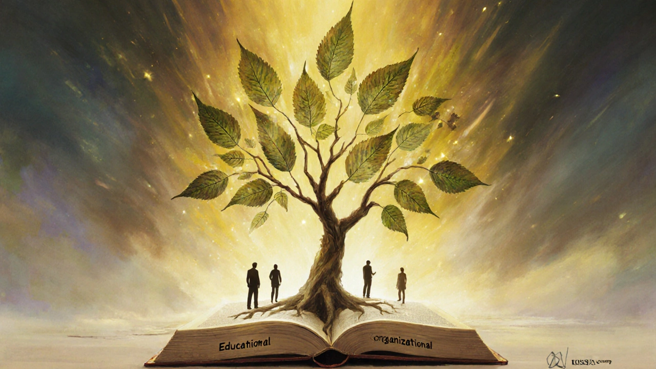 Дерево с листьями, каждое из которых — специализация психологии, растущее из книги &#039;Россия&#039;.