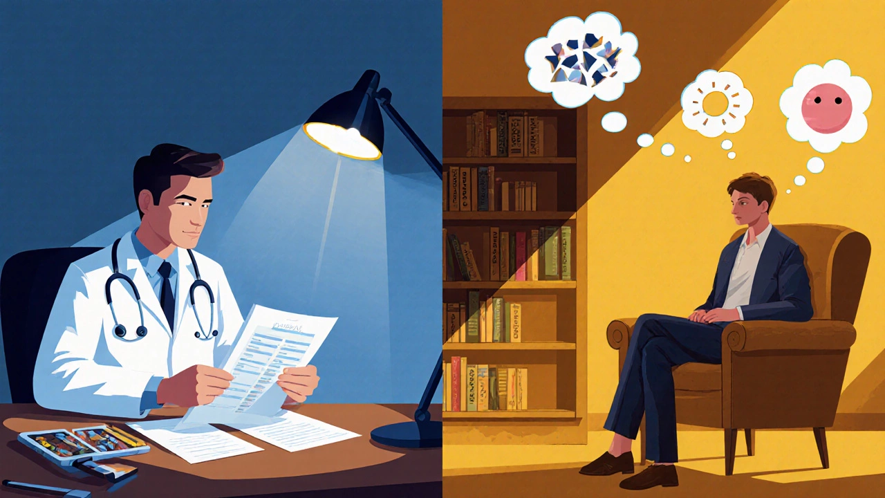 Клинический психолог и психотерапевт работают в разных стилях: один с документами, другой в беседе с клиентом.