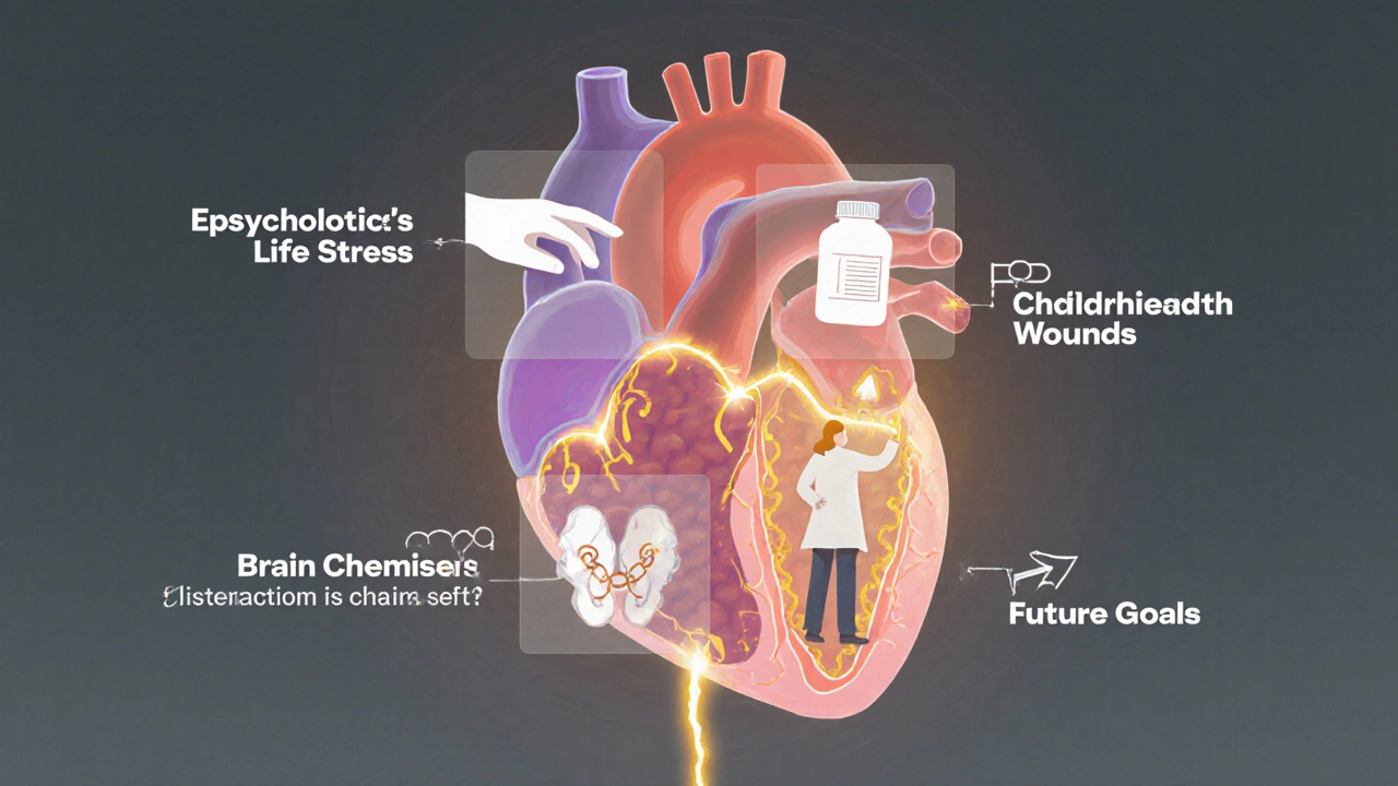Прозрачные слои сердца, каждый из которых символизирует роль разных специалистов: психолога, психотерапевта, психиатра и коуча.