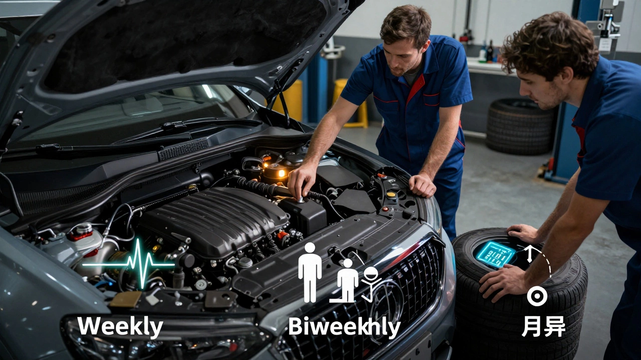 Автомобиль на техобслуживании с тремя уровнями проверки, как метафора психического здоровья