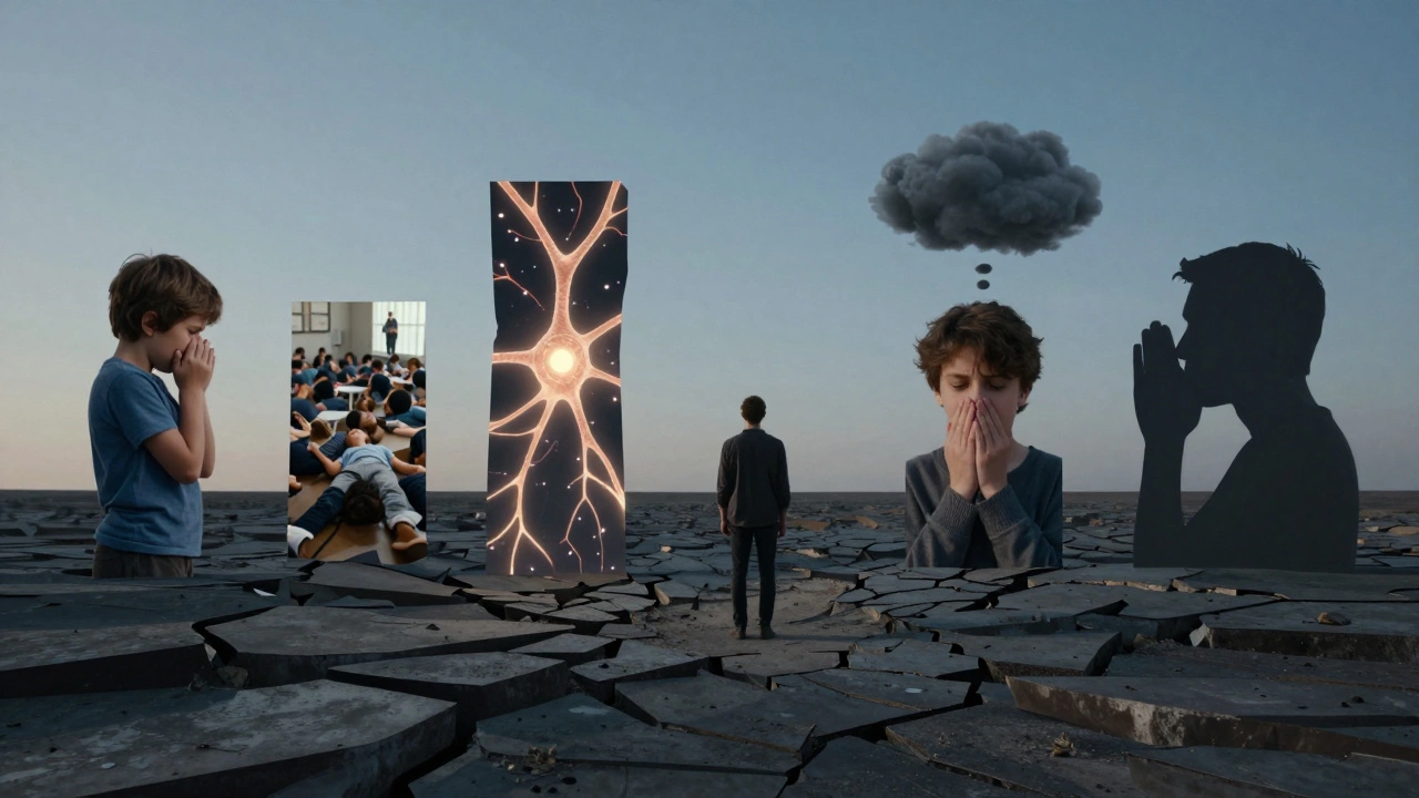 Человек в центре ландшафта, где каждый фрагмент — один из основных принципов психологии.