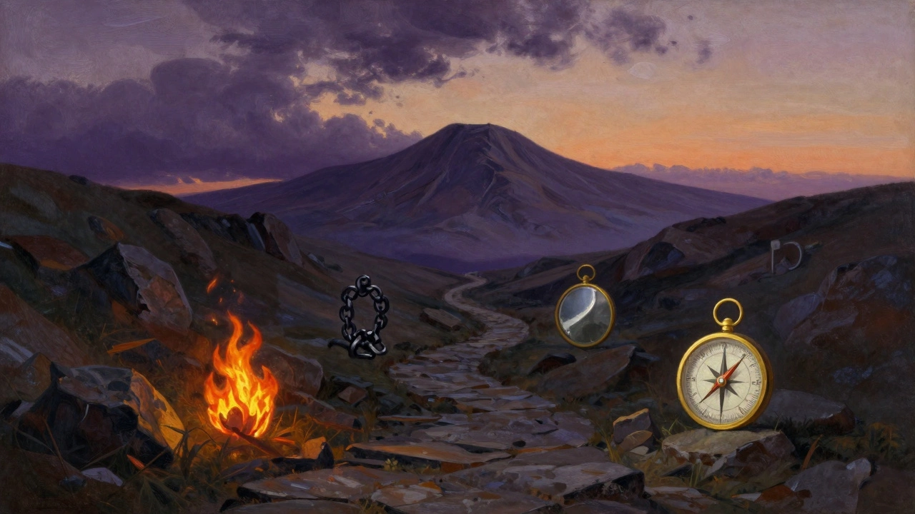 Дорога через бурю к спокойной горе, символизирующая интеграцию психических сфер.