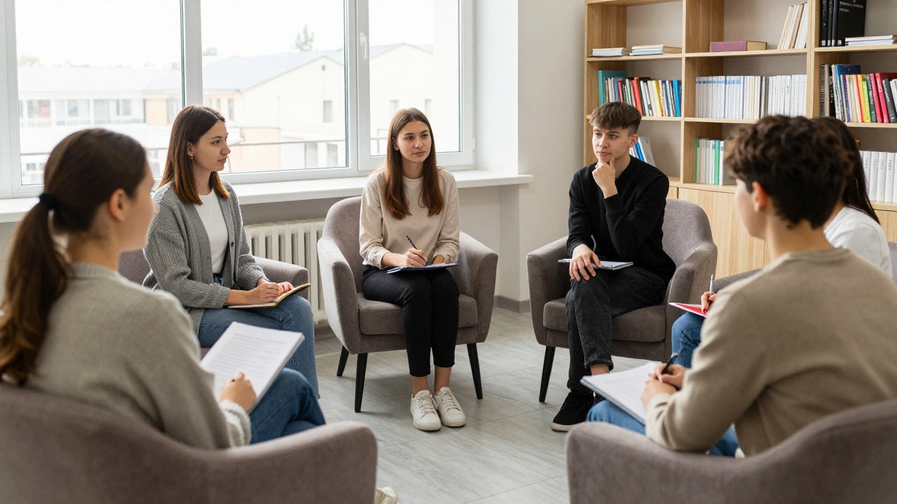 Молодые студенты общаются в консультационном центре университета в Казани.