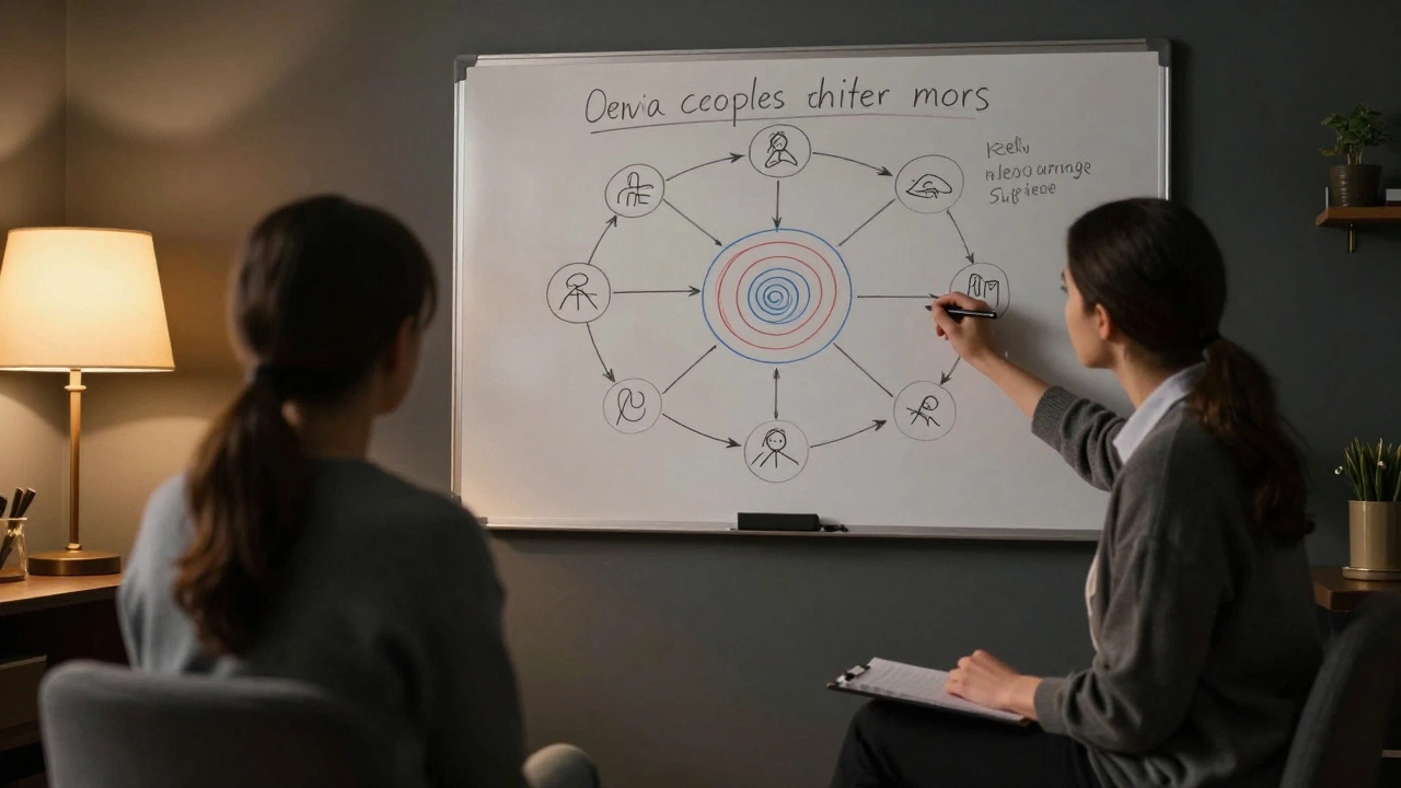 Психотерапевт визуализирует повторяющиеся паттерны поведения на доске.