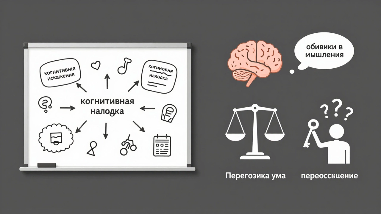 Сравнение сложных психологических терминов и их простых аналогов в виде икон и текста.
