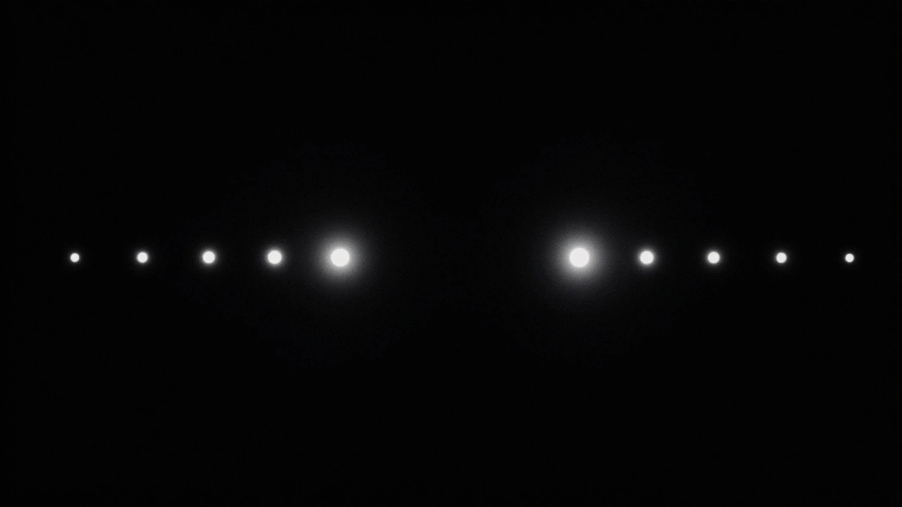 Две точки на черном фоне, создающие иллюзию движения при быстром мигании