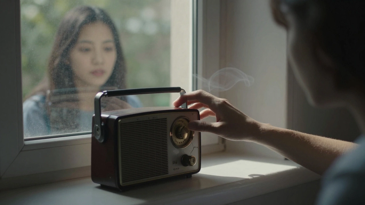 Рука выключает старое радио, из которого исчезают голоса критики, на фоне света рассвета.