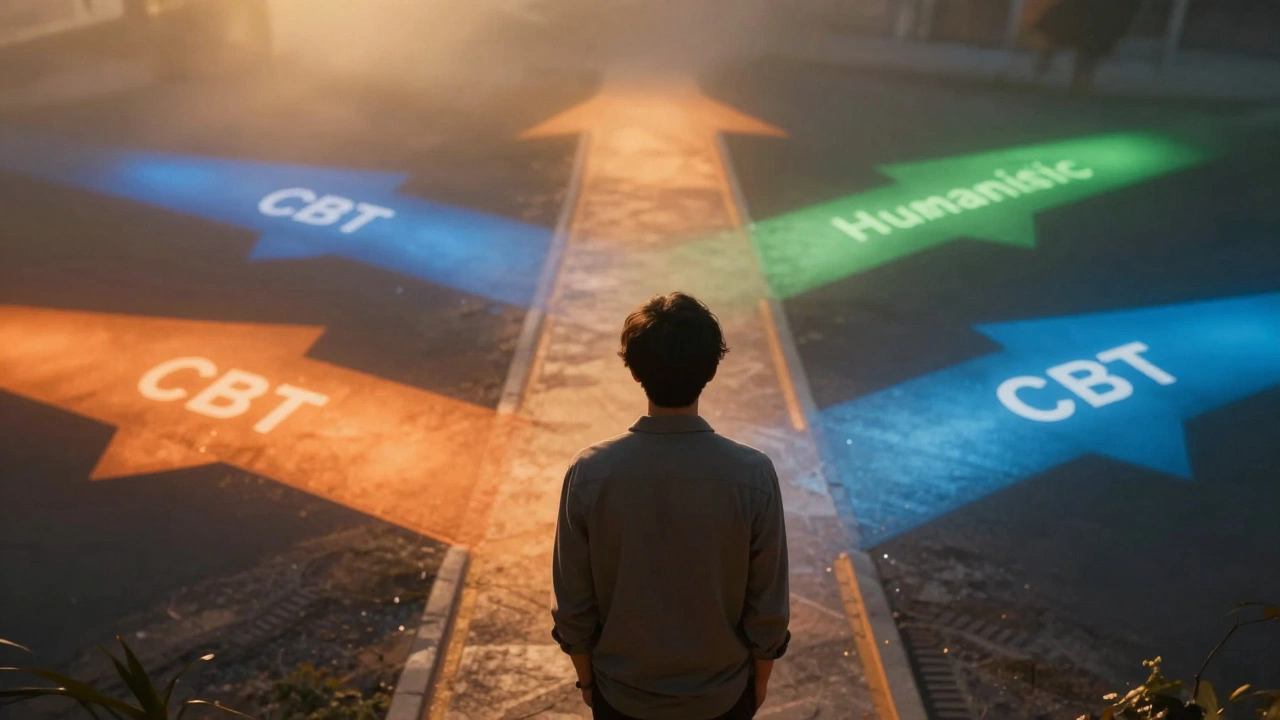 Человек стоит на перекрестке, выбирая путь психологической помощи