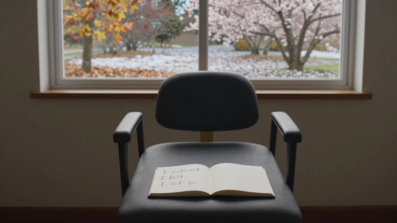 Пустой кабинет терапевта, за окном меняются сезоны — метафора медленного, но реального исцеления.